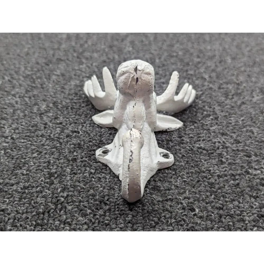 Cast Iron Set of 2 White Deer Moose Elk Antler Wall Coat Hooks 7